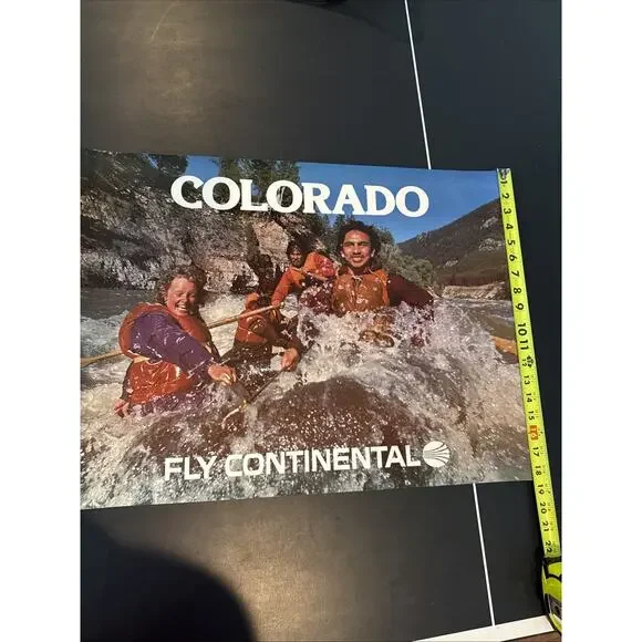 Continental Airlines Poster Travel Colorado White Water Rapids River Rafting EUC - Picture 3 of 6
